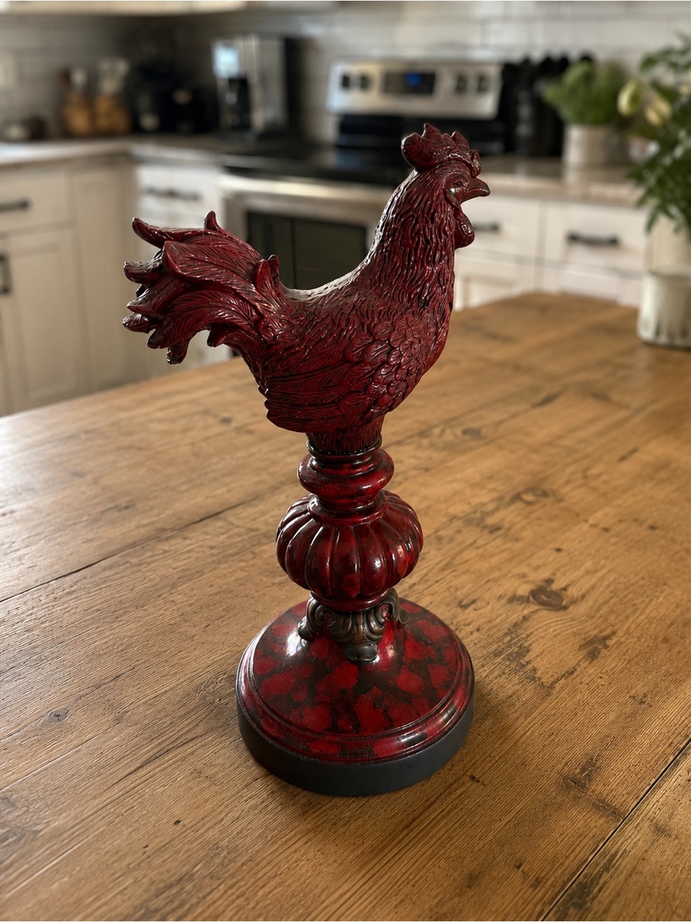 Red Rooster Tabletop Decor Figurine Pedestal Farmhouse Accent 10.5”